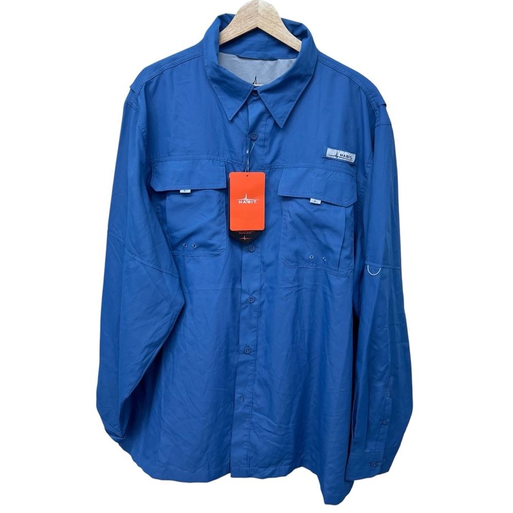 NWT Habit Men's Blue Long Sleeve Button Up Blue Shirt Fishing, Outdoor Size XL